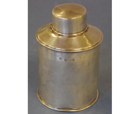 Sterling silver tea caddy hallmarked Chester 1912, maker William Hutton & Sons Ltd, 10.5cm high approx., 77g approx., as insp