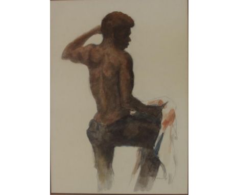Thomas (Tom) McAulay (1946-), male portrait mixed media, signed lower right & dated '72, 39cm x 28cm approx.