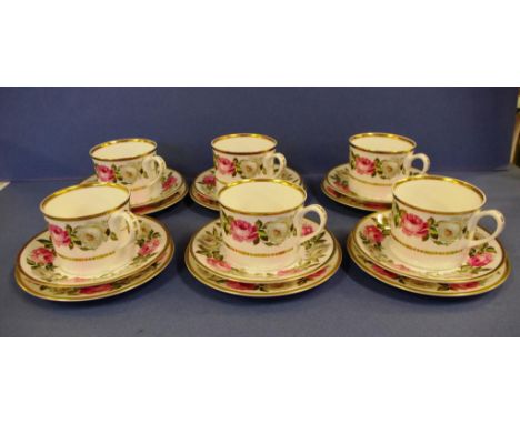 Six Royal Worcester trios 'Royal Garden' pattern