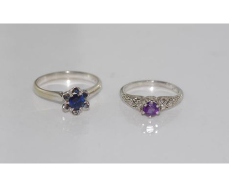 Two vintage 18ct  white gold/ platinum rings weight: approx 5.6 grams, sizes: N/6 and I/4 (tested as 18ct)