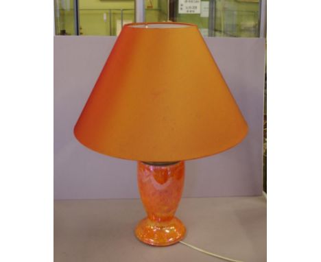 Aladdin Crown Devon lamp in orange lustre glaze, converted to electricity, 65cm high