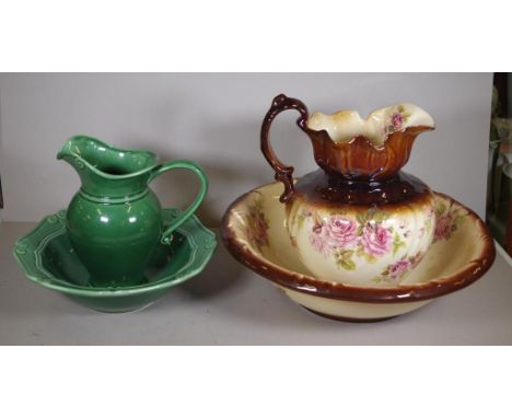 Two ceramic wash jugs with bowls