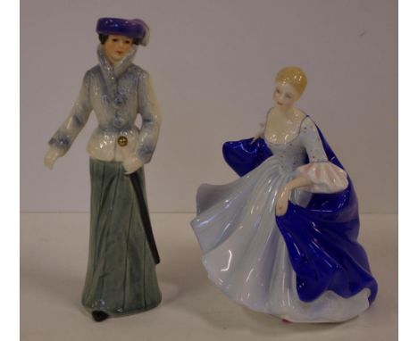 Royal Doulton "Dulcie HN2305"  lady figurine together with a Goebel lady figurine, H21cm approx (tallest)