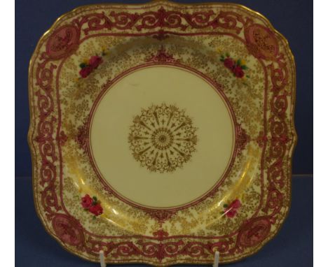 Royal Worcester floral and gilt display plate W24cm approx