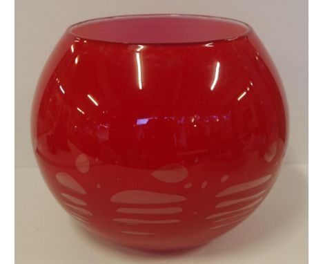 Large Villeroy and Boch red bubble art glass vase H25cm approx