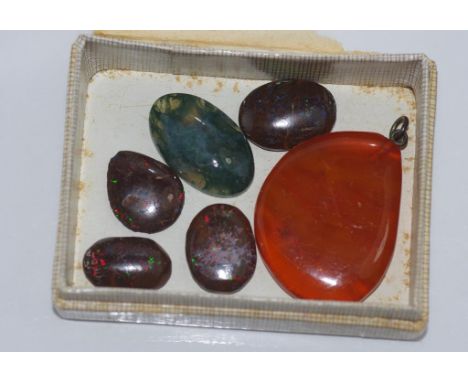 Unset Boulder opals with lace agate and an amber/amber style  pendant