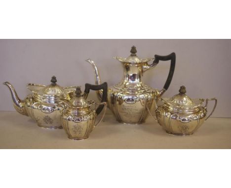 Art Nouveau sterling silver tea & coffee set hallmarked Sheffield 1913 (Martin Hall & Co Ltd), comprising of coffee pot (21cm