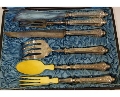 Antique 6 piece French silver & ivory carving set in original box. NB. this item cannot be exported without CITES documentati