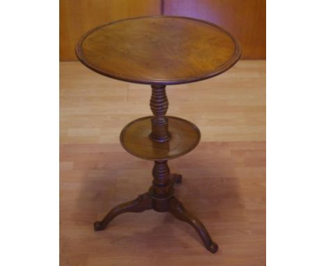 Walnut 2 tier pedestal lamp table 49cm diameter, 67cm high