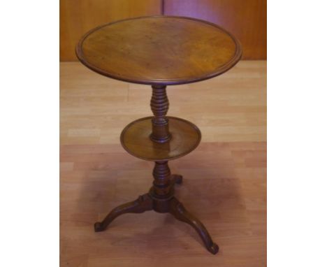 Walnut 2 tier pedestal lamp table 49cm diameter, 67cm high