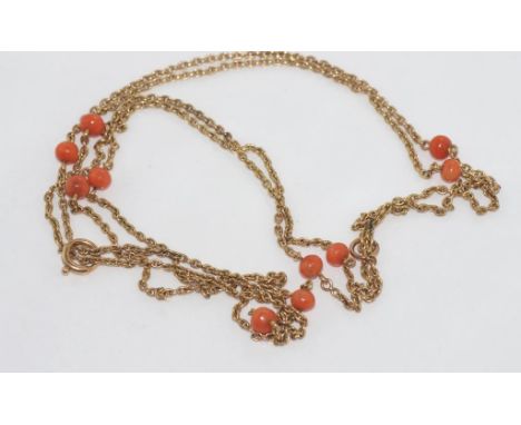 Vintage 12ct gold and pink coral necklace (clasp needs attention), unmarked but tested as 12ct, weight: approx 19.1 grams, si