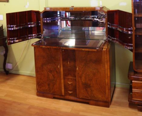 Australian Art Deco burr Cocktail Cabinet, c. 1940 attributed to Edward Hill, maker's label inside bottom right door, 120cm w