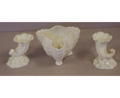 Royal Worcester shell vase & two cornucopia vases H8cm approx
