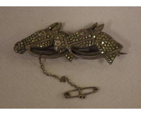 Vintage German marcasite horse brooch stamped 'Sterling'