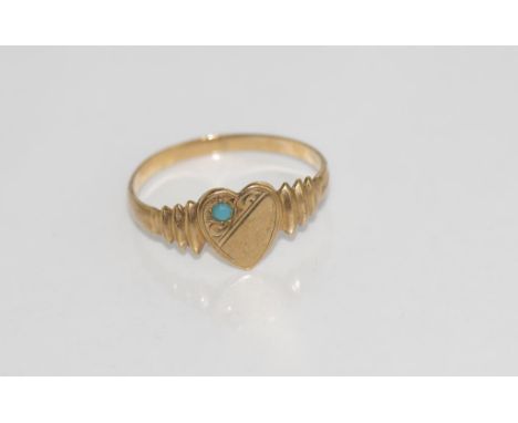 Vintage 9ct gold & turquoise signet ring weight: approx 1 grams,size: K-L/5 (tested as 9ct)