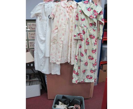 A Collection of Ladies Circa Mid XX Century Vintage Gloves, Shoes and Accessories; together with a similar era house coat, ea