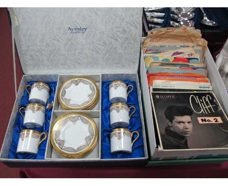 Aynsley 'St.Vincent' Coffee Cups and Saucers (six) with teaspoons in presentation box, plus a quantity of 45rpm records inclu