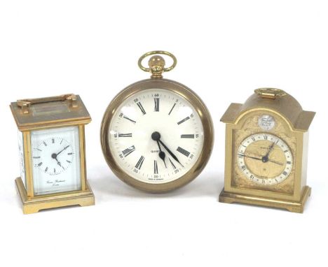 Thomas Braithwaite of London, Small Carriage Clock, 6cm wide, Swiza example and German circular clock (3).
