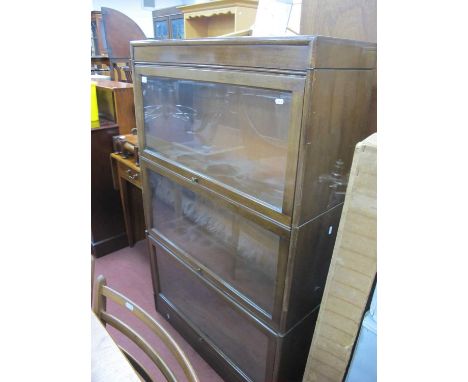 Globe Wernicke Style Sectional Bookcase, with glazed lift up and slide doors to the three book compartments, 86.5cm wide.