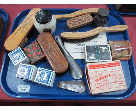 Vintage Advertising Items, including CWS and Perth Congress 1897 brushes, Esk and Moe soaps, boxed mantles, Swan ink bottle, 