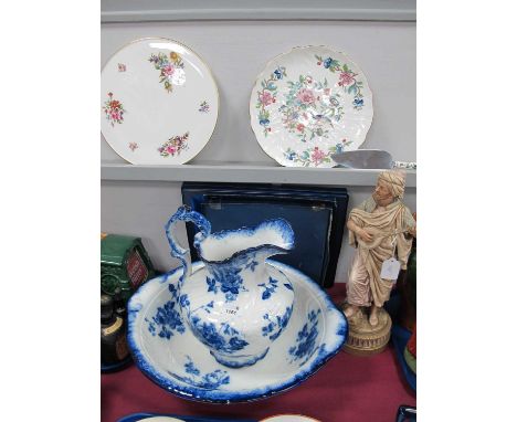 Continental Porcelain Figure of Melodian 39cm, Aynsley and Worcester cake plates (boxed) Maddock's 'Brooklyn' wash jug (crack