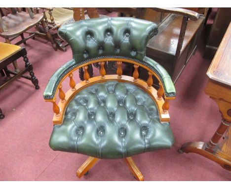 Centurion Green Button Back Leather Office Chair, with swivel action, on five star base.