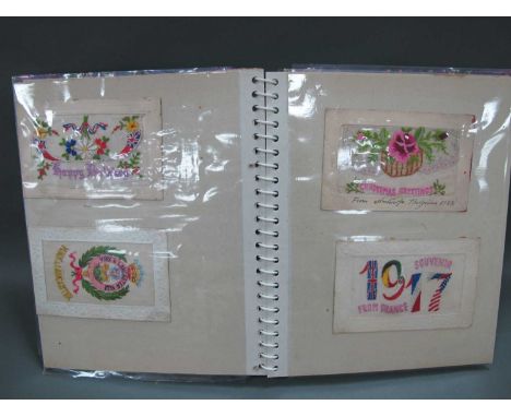 Embroidered World War One post-cards (thirty-six), including Army ordnance corps, York and Lancaster, Coldstream Guards. In a