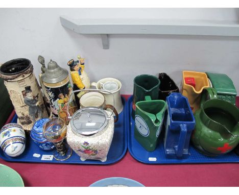 Ceramics, including German stein, Midwinter biscuit barrel, Rington's jar, tankards, Breweriana including large Joules waterj