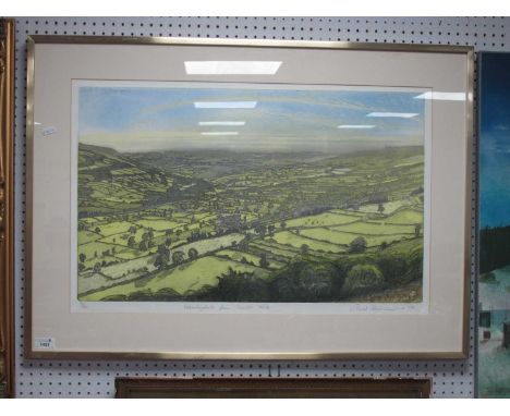 Piers Browne (Born 1949) Wensleydale from Scarth Nick limited edition coloured etching of one hundred and fifty. 42 x 69cm, p
