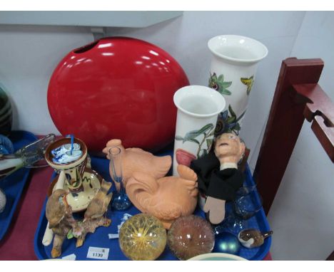Portmeirion Botanic Garden and 'Pomona' Cylindrical Vases, Aller Vale chamber stick, puppet, etc:- One Tray.