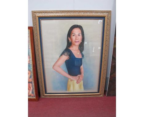P. Rodriguez? Three Quarter Length Portrait of a Lady, pastel drawing, signed and dated '02, 94.5 x 70cm