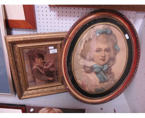 After H. Kretzschmar, Boy Begging By Holding Our His Hat, Crystoleum 23 x 18cm. Oval portrait print of Regency Belle (2).