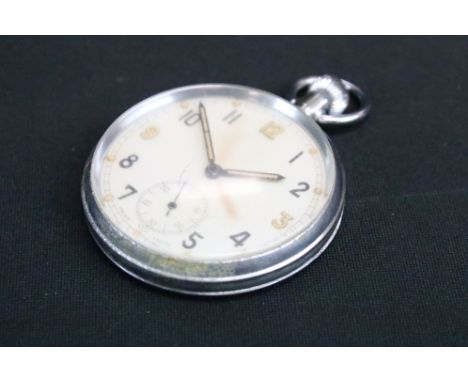 A British World War Two Military Issued Pocket Watch, White Enamel Dial With Sub Second Dial To 6 o'clock, Marked G.S.T.P. G2