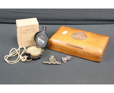 A Small Group Of Military Collectables To Include A Prismatic Liquid Mk.III compass complete With Issue Box, Broad Arrow Mark
