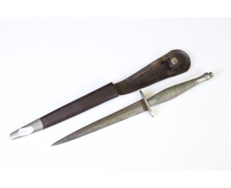 A British Fairbairn Sykes Commando fighting knife / dagger, Nickel grip with crisp chequering slightly dull with age and cont