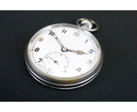 A British World War Two Military Issued Pocket Watch, White Enamel Dial With Sub Second Dial To 6 o'clock, Marked G.S.T.P. Q6