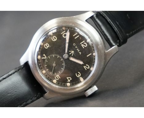 A British World War Two (c.1944/45) Military Issued CYMA W.W.W. Dirty Dozen Wristwatch, Broad Arrow Marked To The Dial, Broad