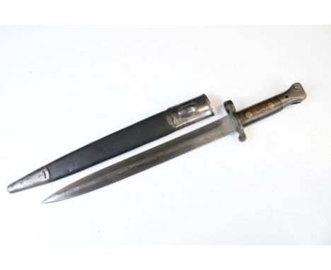 A British M 1888 MKII, Lee Enfield bayonet by WILKINSON LONDON complete with leather scabbard. 