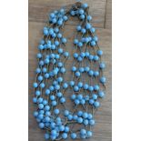 8 reihige kurze Halskette, blaue Kugeln, L. ca 42 cm