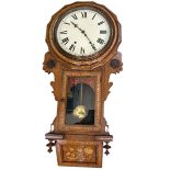 grosse Wanduhr, Holz intarsiert, Werk läuft, guter Zustand, H-95 cm, B-43 cm