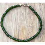 Armband, grüne Steine, Chromdiopsid mit Goldschliesse -585-L-ca. 20 cm, 6,4 gr