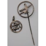 Sportnadel und Sternzeichenanhänger, Silber, zus. 3,5gr., ca. L-5,8cm
