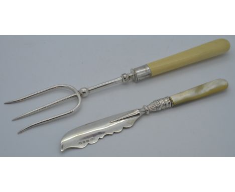Silver butter knife & banded bread fork 
