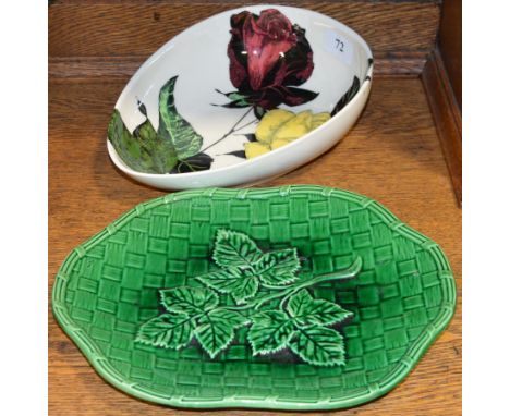 Majolica leaf embossed plate + Royal Staffs Clarice Cliff Paris bowl 