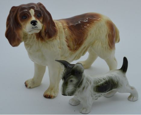 Royal Copenhagen Terrier 3'h + Ceramic King Charles Spaniel 5.50'h brown/white 