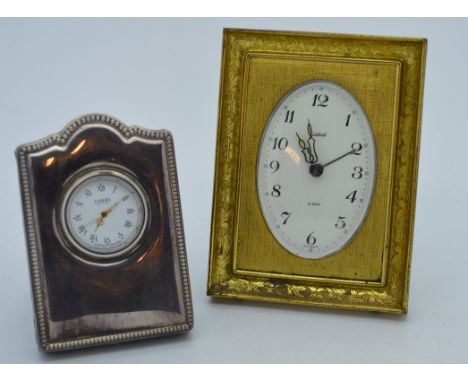 Goldbuhl gilded alarm clock + Carrs silver clock