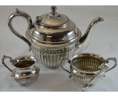 Silver plated 3 piece tea service + tongs 