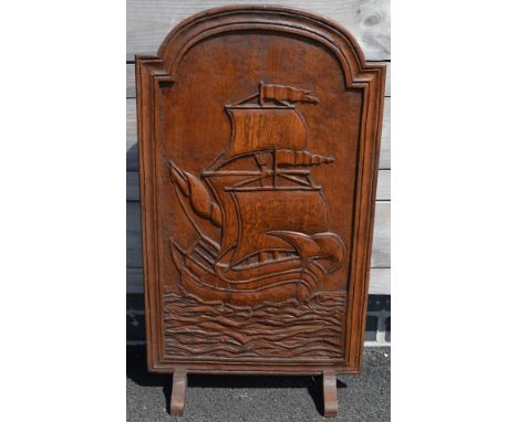 Oak carved galleon firescreen 
