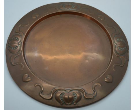 JS & SB copper circular tray 12.5'diam. 