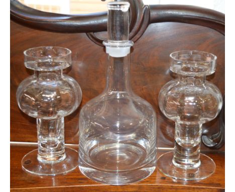 Pair of Dartington glass candle lamps + a decanter 